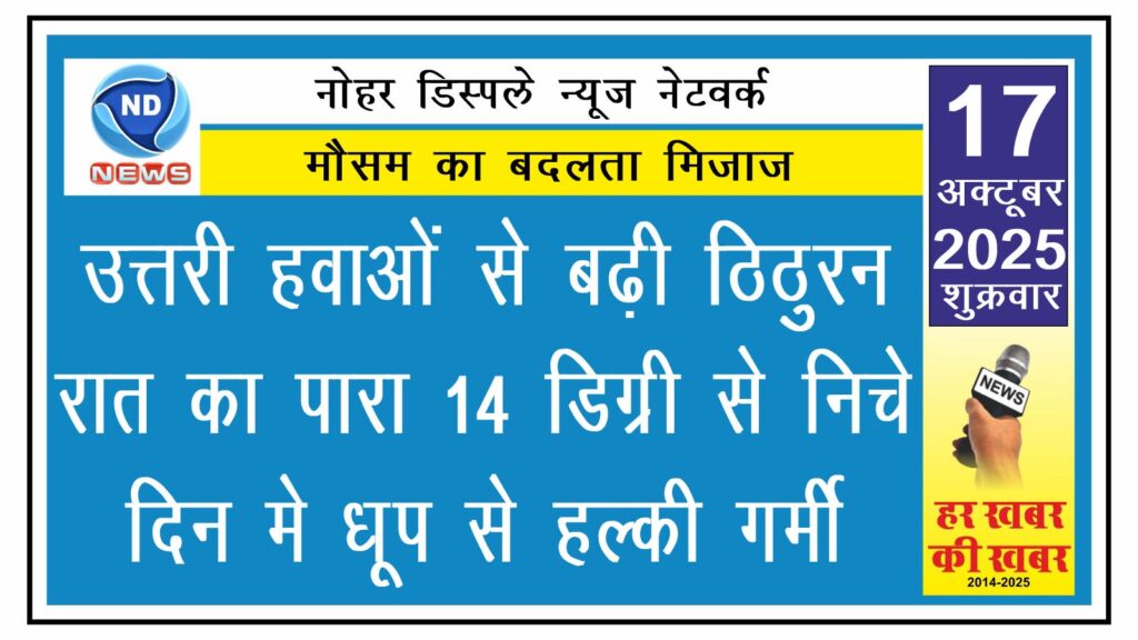 उत्तरी हवाओं से बढ़ी ठिठुरन, रात का पारा 14 डिग्री से निचे, दिन मे धूप से हल्की गर्मी