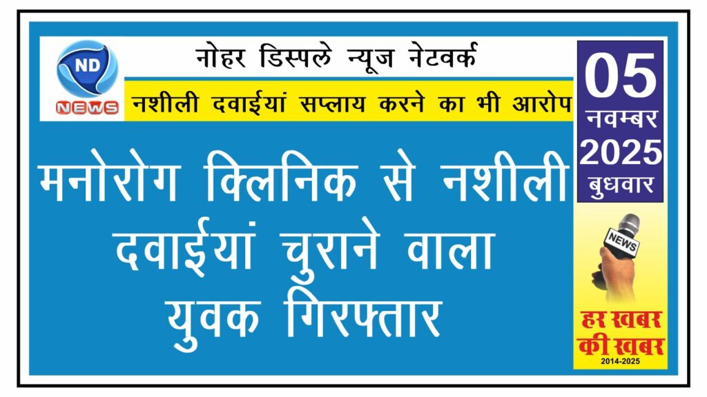 मनोरोग क्लिनिक से नशीली दवाईयां चुराने वाला युवक गिरफ्तार