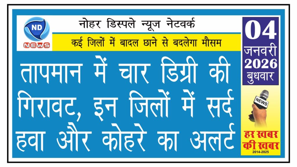 तापमान में 4 डिग्री की गिरावट, इन जिलों में सर्द हवा और कोहरे का अलर्ट